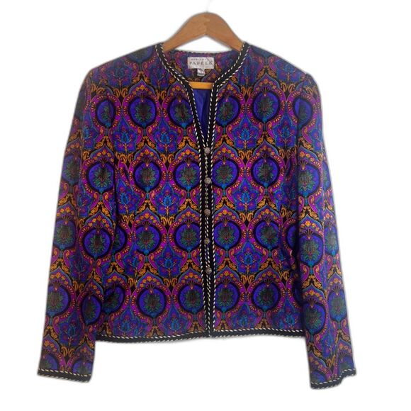 Adrianna Papell Silk Jacket Braided Trim Colorful Dressy Cocktail Evening Size 8 - Picture 1 of 10